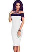Black Off-the-shoulder Splice White Bodycon Midi Dress